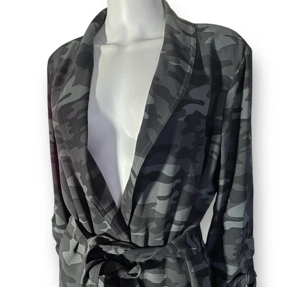 500 Maison Cinqcent Black Gray Camo Print Lightweight Belted Trench Jacket XL - Picture 3 of 9
